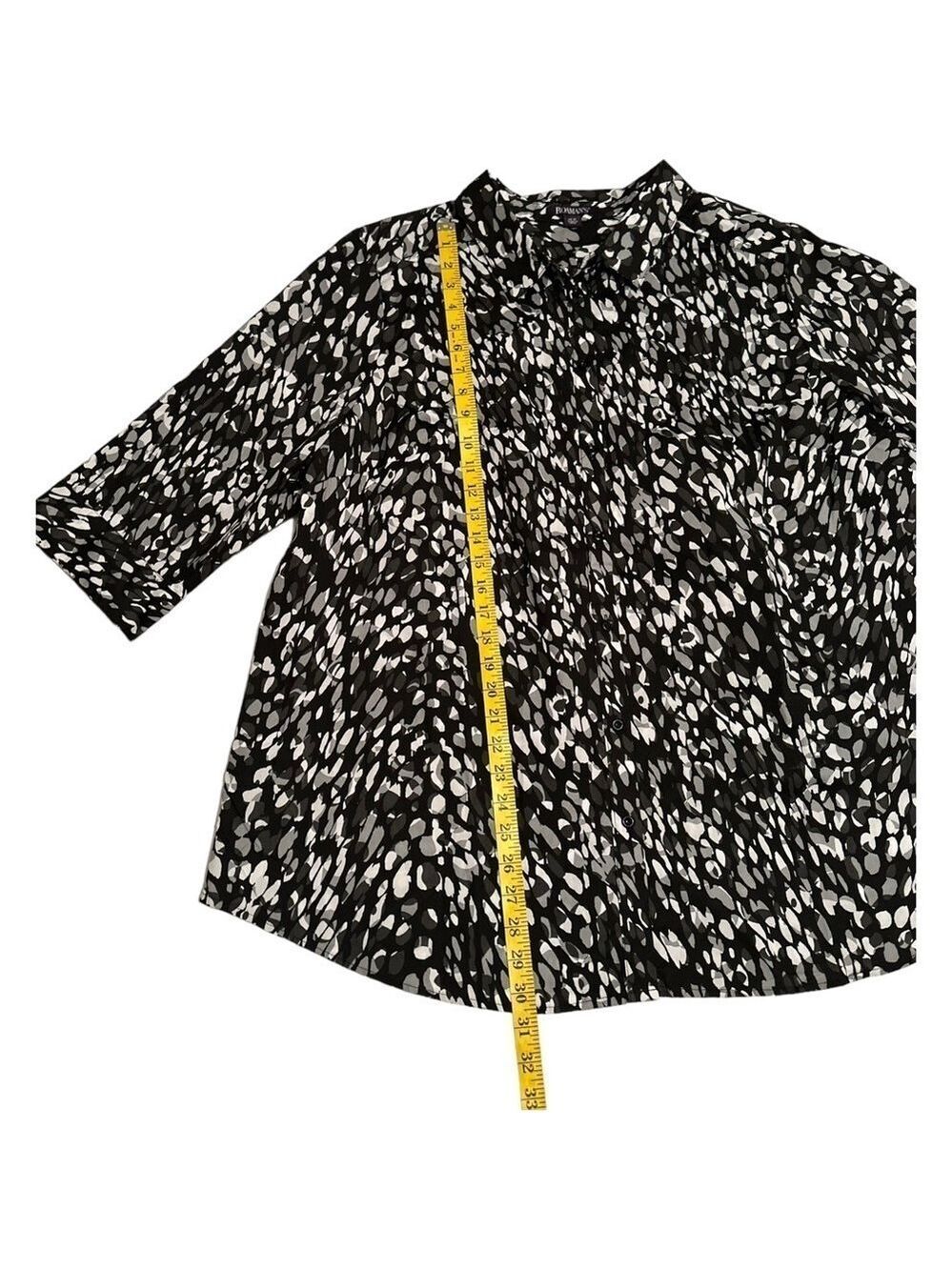 Roamans Blouse, Womens 24W, Black Gray, White, Geometric Circles Business Blouse - Picture 12 of 15